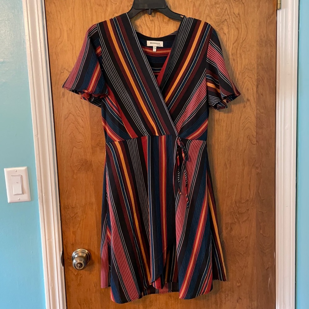 Faux wraparound dress striped